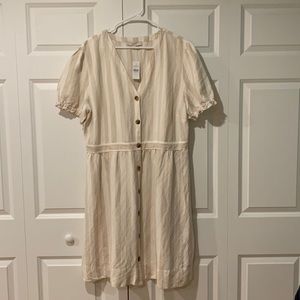 Cream and beige vertical striped linen dress